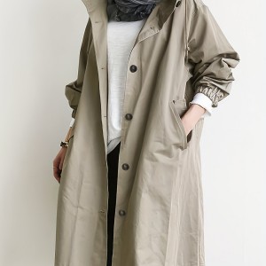 Drawstring Hooded Trench Coat, Casual Solid Long Sleeve Outerwear, Women's Clothing