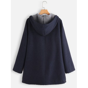 Zip Up Hooded Jacket, Casual Solid Long Sleeve Winter Warm Outerwear, Women's Clothing