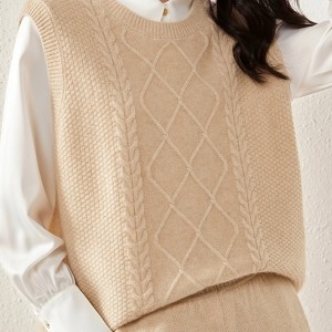 Solid Cable Knit Sweater Vest, Versatile Sleeveless Sweater For Fall & Winter, Women's Clothing