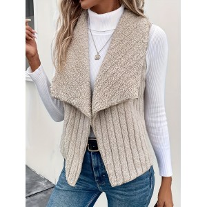 Waterfall Collar Open Front Vest, Versatile Fuzzy Sleeveless Outerwear For Fall & Winter, Women's Clothing
