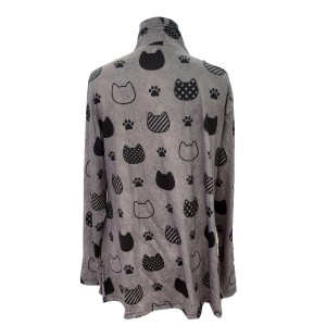 Cute Cat Print Open Front Cardigan, Casual Long Sleeve Outerwear, Women's Clothing