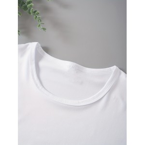 Letter Print T-Shirt, Short Sleeve Crew Neck Casual Top For Summer & Spring, Women's Clothing