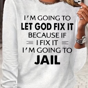 Letter Print Crew Neck T-Shirt, Casual Long Sleeve T-Shirt For Spring & Fall, Women's Clothing