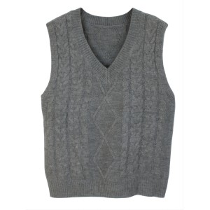 Cable V-Neck Sweater Vests, Casual Loose Sleeveless Fall Winter Knit Sweater Vest, Women's Clothing