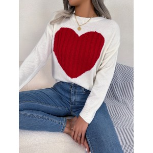 Twist Heart Knitted Pullover Sweater, Casual Long Sleeve Sweater For Fall & Winter, Women's Clothing