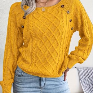 Solid Cable Knit Sweater, Casual Crew Neck Long Sleeve Sweater, Women's Clothing