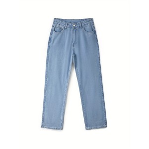 Light Wash Blue Loose Denim Boyfriend Jeans, Vintage Style Zipper Button Closure Denim Pants, Street Causal Style, Women's Denim Jeans & Clothing